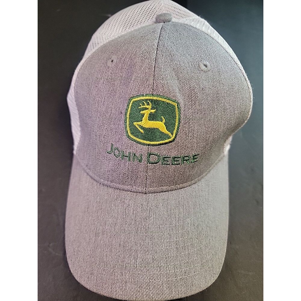 John Deere Mens Snapback Truckerhat Mesh White And‎ Gray